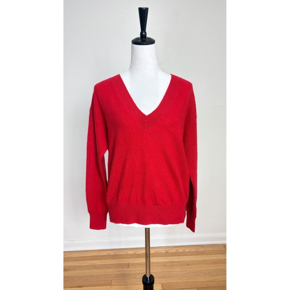 White + Warren 100% Cashmere Bright Red Knit V-Neck Sweater Size Small Soft